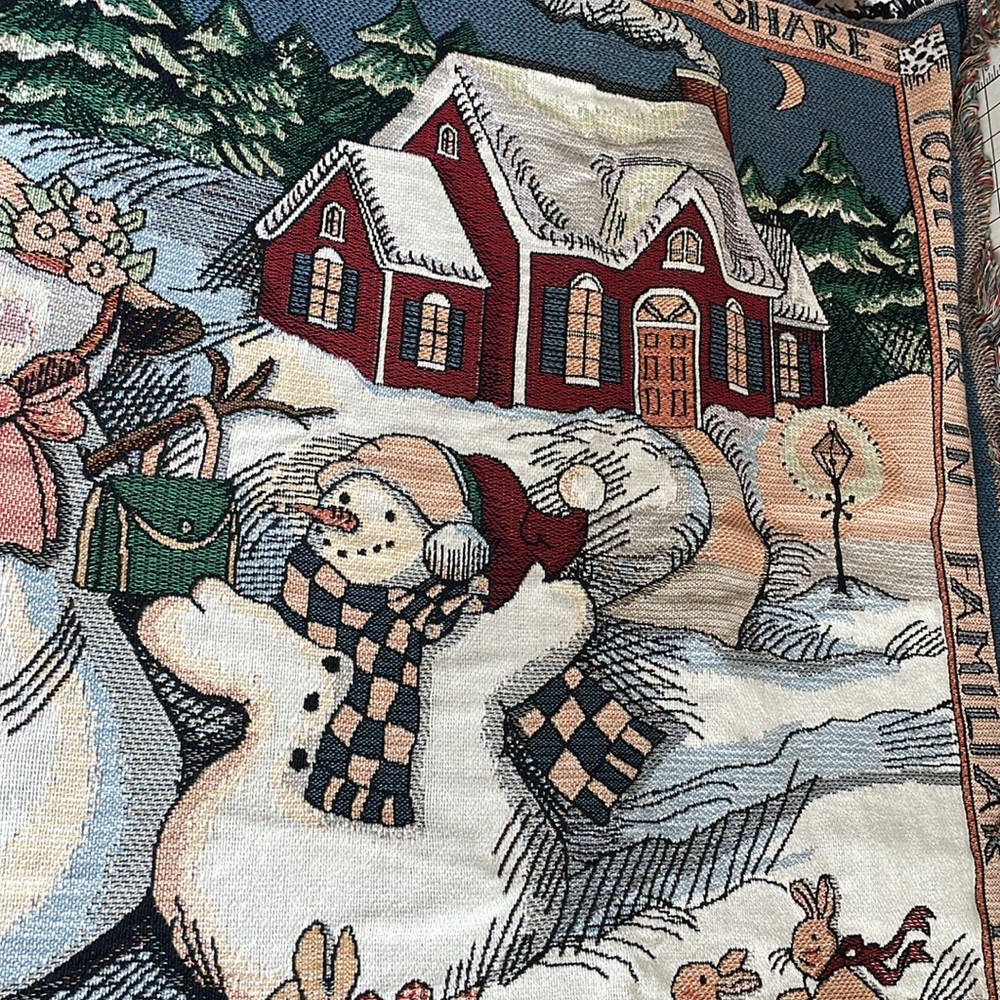 Vintage Goodwin Weavers, Winter Gathering cotton throw c. S. WINGET, 43" x 62"